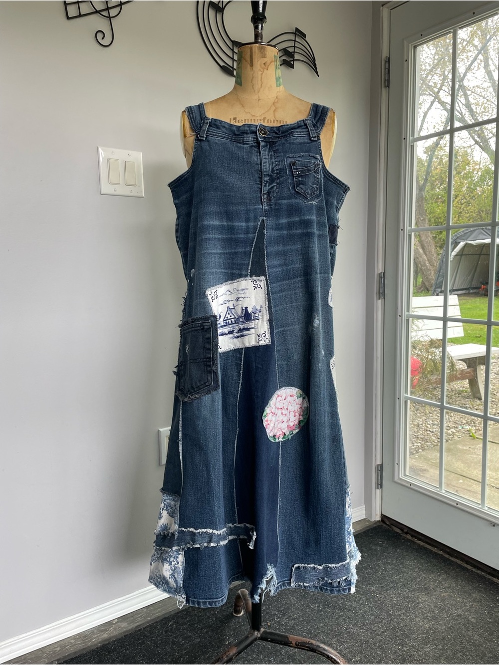 Upcycled Denim Patchwork Midi Dress